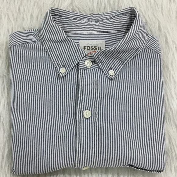 Fossil men’s blue white stripe button down shirt size small - Picture 6 of 6